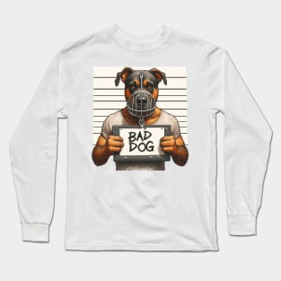 Bad Dog in Muzzle Mugshot Long Sleeve T-Shirt